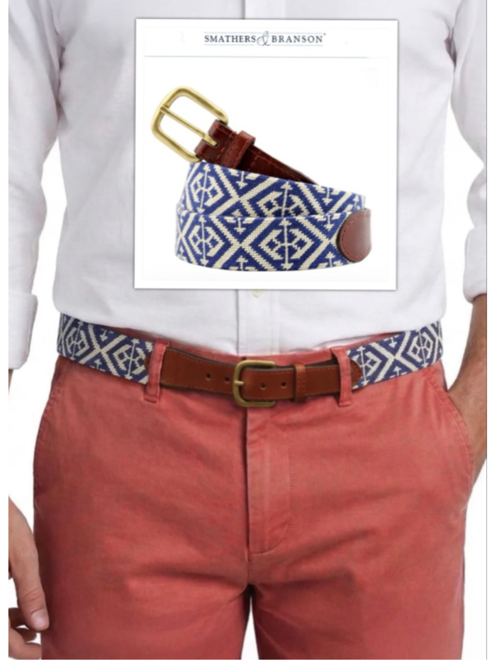 Smathers & Branson Scarsdale Needlepoint Preppy Lux Italian Leather Belt Mens 42